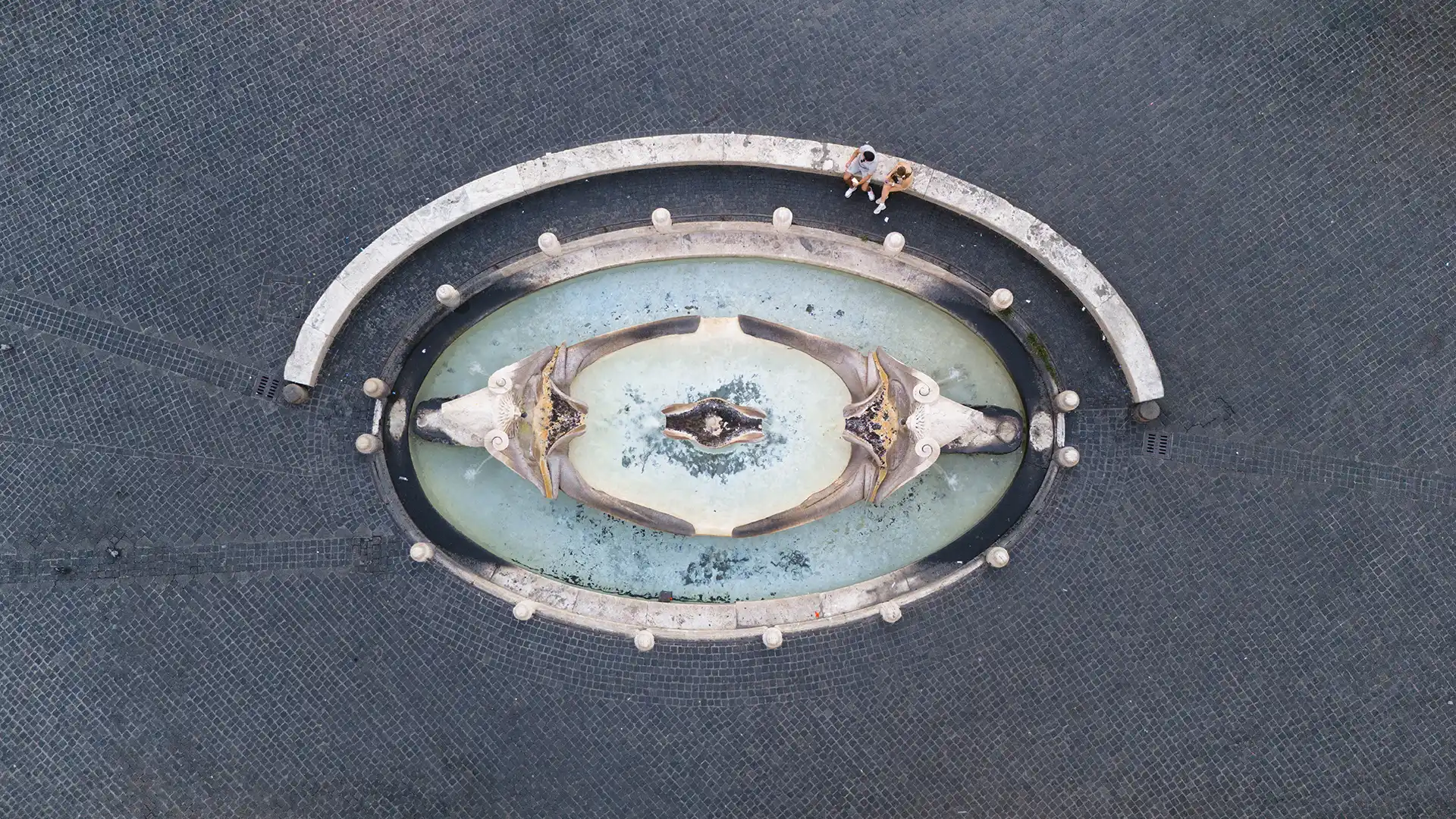 Aerial view of a circular architectural structure